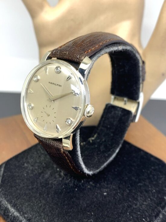Hamilton 730 Watch Vintage Swiss Hand Wind 14K White Gold Case Diamond Dial 32mm main image 14